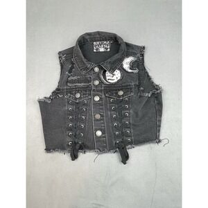 Killstar Phased Out Denim Vest Girl Large Black She Was Like The Moon Lace Up